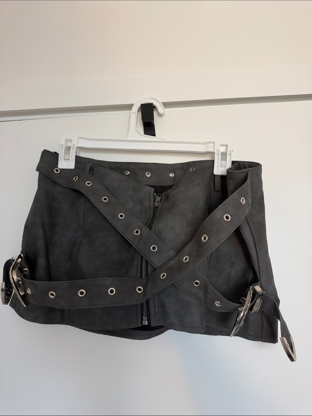 Finesse Gray western buckle Vegan Leather Mini Skirt